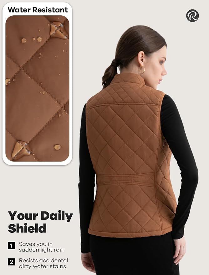 Women's Vest, Quilted Puffer Water-Resistant Zip With Pockets