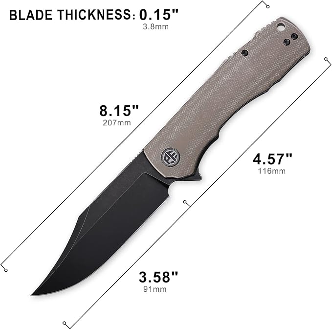 Petrified fish PFP03 Victor,3.58" K110 Satin Blade,140g Micarta Handel Flipper Liner lock Folding knife (Khaki Black Stonewashed)