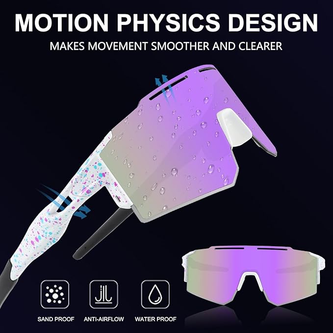 OULAIQI Cycling Sunglasses Polarized Sunglasses for Cycling Men Women with 1 Lens or 3 Interchangeable Lens Baseball Glasses