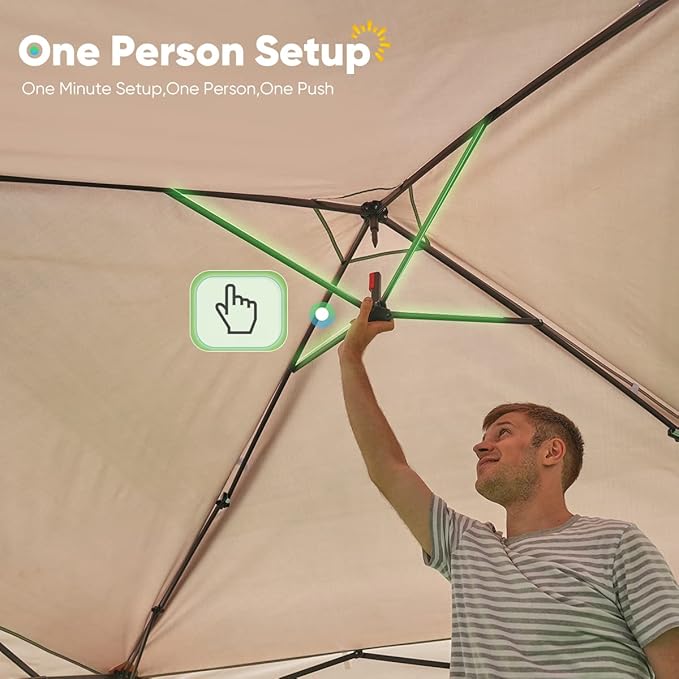 Quictent 10’x10’ Pop up Canopy Tent with Netting, One Person Instant Setup Screen House Room Tent Screened- 2 Magnetic Doors Waterproof (Tan)