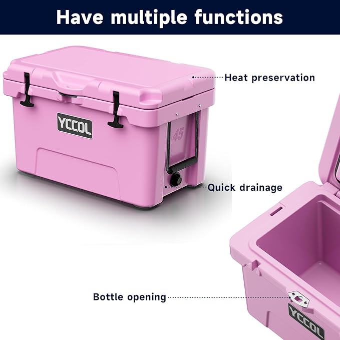 48 Quart Cooler with 72 Hours Ice Retention, Large Insulated Cooler with Built-in Bottle Opener & Drain Plug, Duty Outdoor Cooler for Camping, Beach, Picnic, Fishing, Barbecue