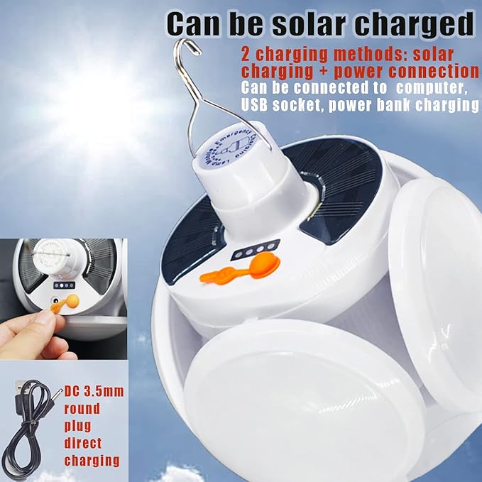 Folding Solar Light Outdoor Waterproof Portable Camping Hanging Tent Lantern Remote Control USB 4000mah Battery Rechargeable Foldable for Home Indoor Emergency Power Outage 2 Pack