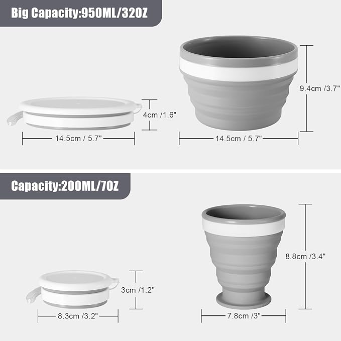 Odoland Camping Collapsible Silicone Cup and Bowl Set, Portable Mess Kit with Stainless Steel Spork and Lid for 1 Person Backpacking, Family Cookware, Hiking, Picnic, Travel