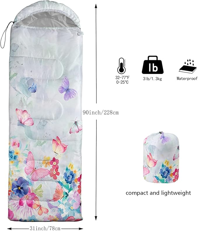 Kids Sleeping Bag for Boys Girls,Checkerboard Cat Print-Lightweight Warm Portable Outdoor Indoor-Waterproof Cold Weather Resistant Sleeping Bag for Camping Hiking
