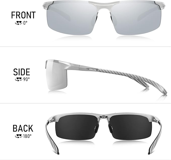 BIRCEN Polarized Carbon-Fiber Sunglasses for Men: Ultralight UV Protection Sun Glasses for Outdoor Sports Fishing Golf Hiking