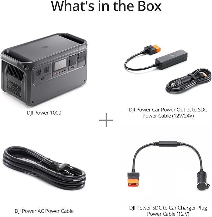 DJI Power 1000 Car Power Combo, 1024Wh Car Power Combo with Car Power Outlet to SDC Power Cable and SDC to Car Charger Plug Power Cable, LFP Cell, 2200W Stable Output, Generator for Road Trips