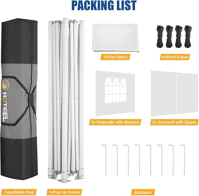 HOTEEL 10x10 Pop up Canopy Tent for Parties, Heavy Duty Easy Setup Tent with 4 Sidewalls, Outdoor Commercial Instant Gazebo for Wedding Event, with Portable Bag, White(Hexagonal Frame)