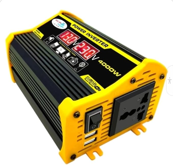 High-Power 4000W DC to AC Power Inverter – 12V to 110V/220V Converter with Dual USB Ports, Universal AC Outlet, LED Display for Cars, Trucks, RVs, and Home Backup (Black, 220V)