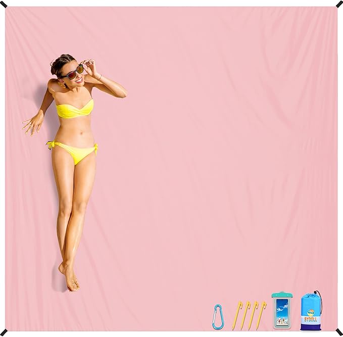 BYDOLL Beach Blanket Waterproof Sandproof 78''ร81'' Suits1-4 Adults Compact Lightweight Oversized Sand-Free Blanket Large Picnic Mat for Beach Travel Camping Hiking