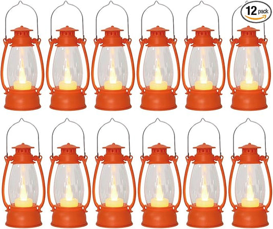 12Pcs Orange Mini Lanterns for Fall Halloween Thanksgiving & Western Camping Decor – Small Lantern Decorative for Table Centerpiece, Hanging Ornaments for Christmas Wedding & Cowboy Party