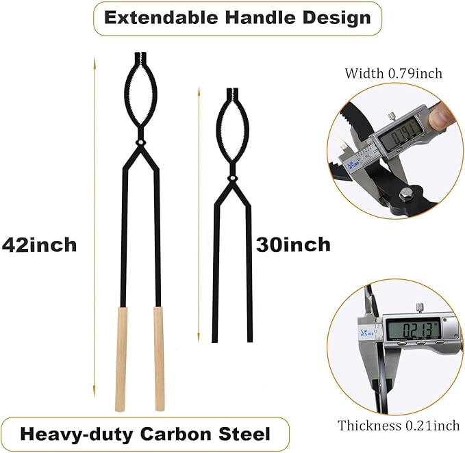 Heavy Duty Firewood Tongs – 42" Large Fireplace Tongs Log Grabber with Scissor Shape Serrated, Portable Expandable Fire Pit Tongs for Outdoor Fire Pit, Indoor Fireplaces, Campfires, Bonfires