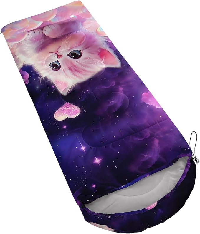 AILONEN Girls Pink Camping Sleeping Bags,Lightweight & Waterproof,3 Season Warm & Cool Weather,Cute Bow Duck Print Sleeping Bags for Kids,Girls,Adults Travelling,Outdoors