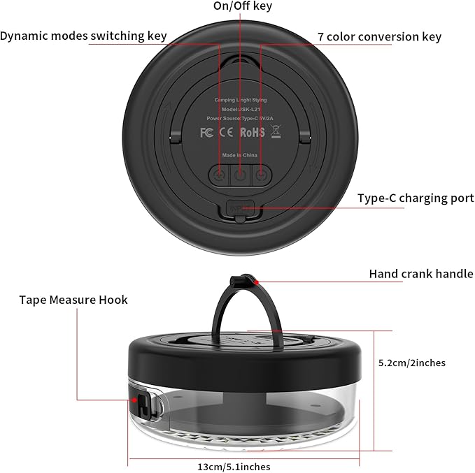 Camping String Lights 32.8FT, 2 in 1 Outdoor Camping Lantern with 14 Lighting Modes, 30s Recovery, IP44 Waterproof, 4000mAh Battery, Portable Camping Lights for Camping, Yard, Festival Decor