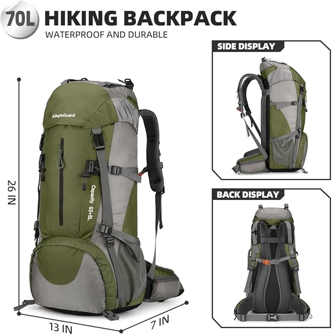 70L Hiking Backpack with Rain Cover Lightweight Travel Backpack Waterproof Camping Backpack