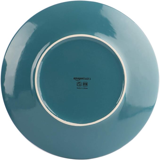 Amazon Basics 18 Pieces Dinnerware Sets, Plates and Bowls, Service for 6, Deep Teal