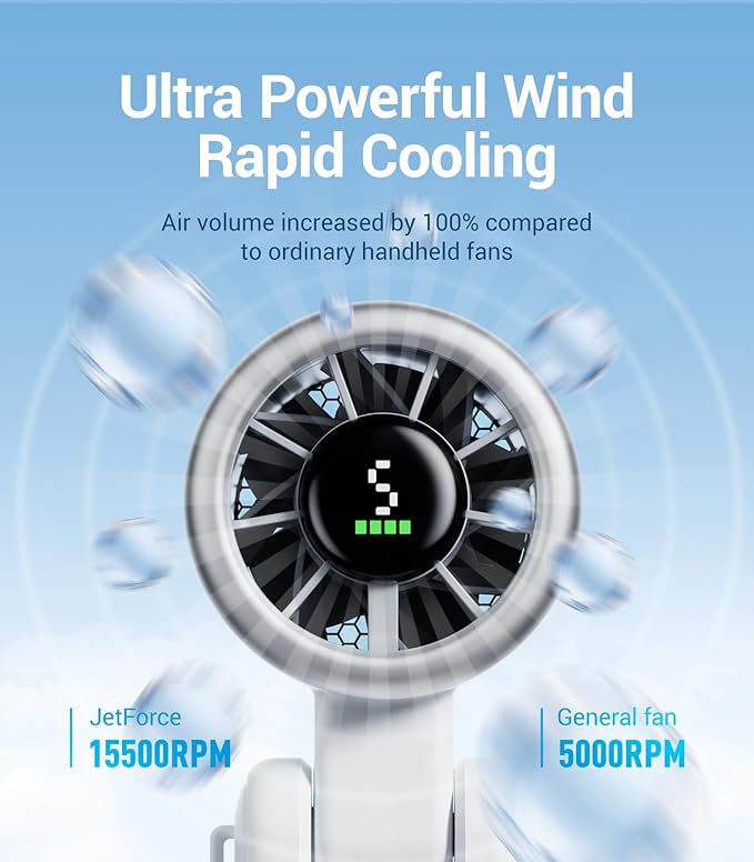 Diveblues Portable Handheld Turbo Fan, 5 Gear Wind, Battery Operated, Up to 12 Working Hours, 3 IN 1 Hand Fan with Air Turbo Tech Cooling Fan for Outdoor Activities, Travel, Working