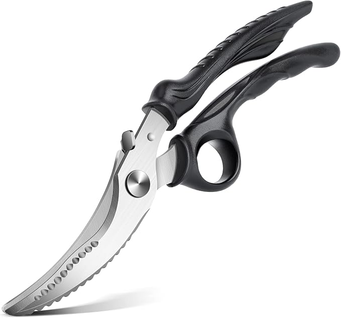 PURPLEBIRD Heavy Duty Poultry Shears, Spring Loaded Kitchen Scissors, Dishwasher Safe Stainless Steel Cooking Scissors, Multipurpose Kitchen Shears for Cutting Chicken and Meat Black