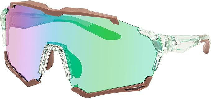 Sports Sunglasses – UV400 REVO Mirror Lens, Ultra-Light TR90 Full Frame, Adjustable Nose Pads, Anti-Slip Arms – Cycling Running Hiking Triathlon – green