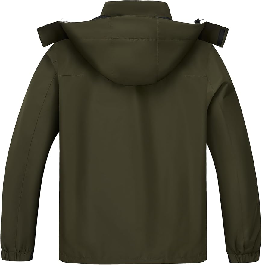 ELLSWOS Men's Waterproof Raincoat Lightweight Rain Jacket with Detachable Hood Softshell Windbreakerl for Hiking Travel