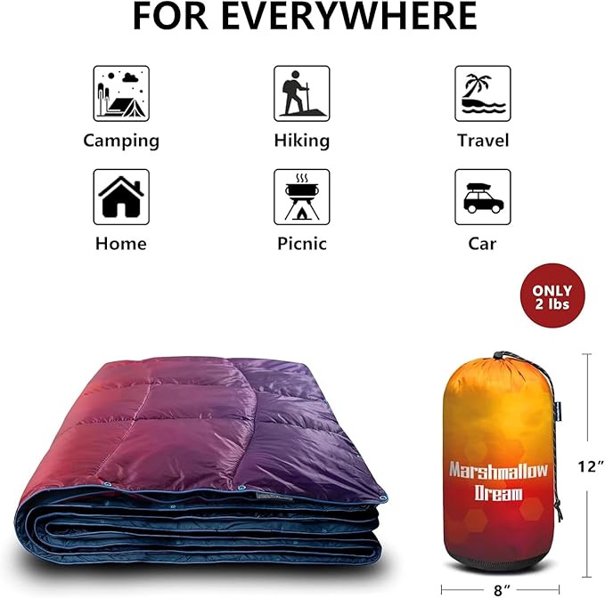 Camping Blanket, Packable Puffy Blanket Down Alternative Blanket Lightweight Windproof Water Resistant for Outdoors,Hiking, Backpacking,Beach,Car,Picnic,Stadium 52x75in