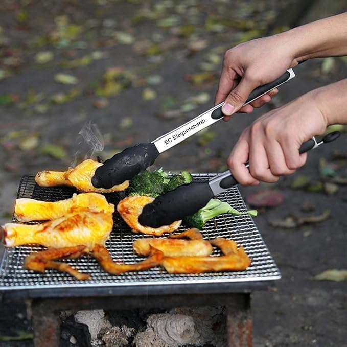17" Kitchen Tongs with Silicone Tips, High Heat Resistant Grill Tongs in Stainless Steel