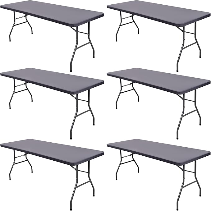 6 Pack Picnic Table Cover Outdoor Elastic Fitted Tablecloths for 8 Foot Rectangle Tables Waterproof Stretch Washable Patio Folding Spandex Table Cloth Camping Banquet Parties (Light Grey,30" x 96")