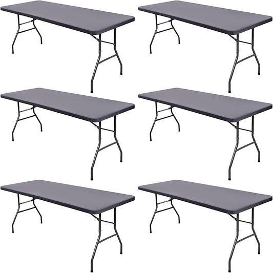 6 Pack Picnic Table Cover Outdoor Elastic Fitted Tablecloths for 6 Foot Rectangle Table Waterproof Stretch Washable Patio Folding Spandex Tablecloth for Camping Banquet Parties (Light Grey,30" x 72")