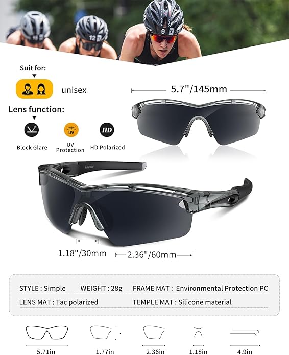 Rosemal Sports Sunglasses Polarized Cycling Sunglasses Running Driving Fishing Hiking for Men Women UV400 TAC TR90