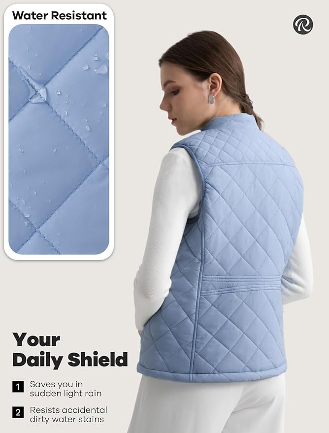 Women's Vest, Quilted Puffer Water-Resistant Zip With Pockets