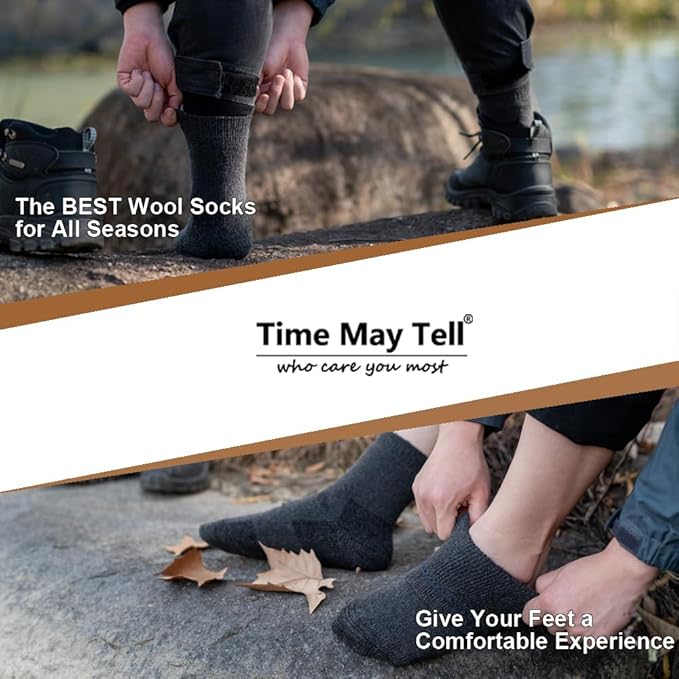 Time May Tell Mens Merino Wool Hiking Cushioning Socks For Outdoor Wool-Socks-For-Mens 3 Pack