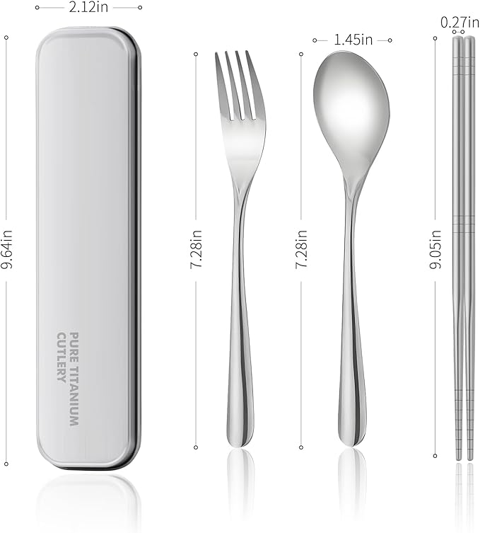 Pure Titanium Cutlery Set Chopsticks Fork Spoon Table Knife Portable Reusable Travel Tool Set (2)