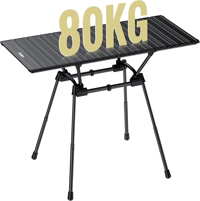 3ft Folding Camping Table, 4 Adjustable Heights Tall Aluminum Roll Up Camping Table with Carrying Bag, Portable, Waterproof, for Picnic, Outdoor, Travel, Backyard, Beach, 35” X 16”, Black
