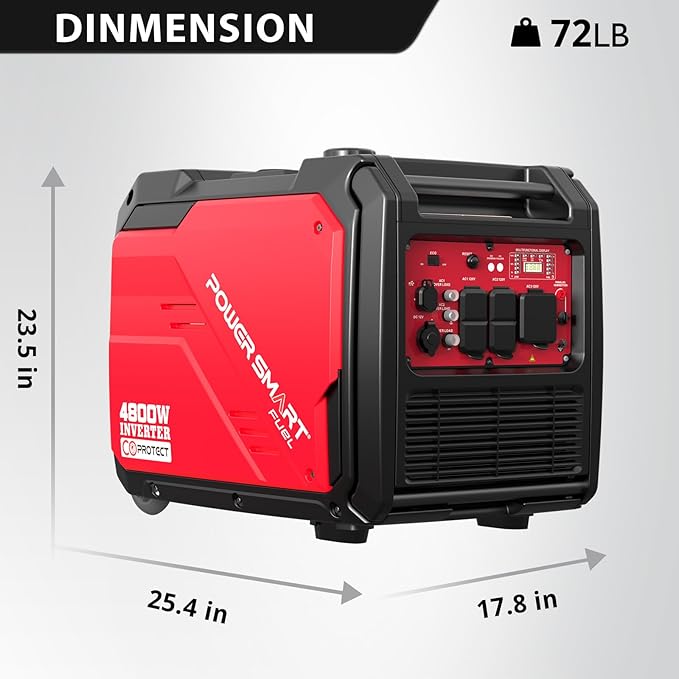 PowerSmart 4800-Watt Portable Inverter Generator with Wheels Handle Kit, CO Protect, Quiet, 30 Amp for RV-Ready, HB5046C
