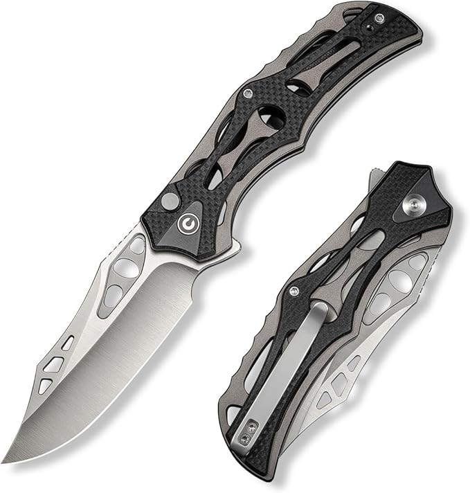 CIVIVI Pocket Knife for Men, Biophase Flipper Tactical Folding Knife, 3.48" Nitro-V Blade Aluminum with G-10 Handle, Lightweight Skeletonized EDC Knife for Camping Hunting, C23083C-3 (Black)