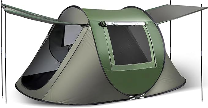 Instant Pop Up Tent, Automatic Easy Setup Outdoor Waterproof Windproof Family Tent, Upgraded 2 Doors Vestibule Sun Shelter for 2-3 People Outdoor Camping,Travelling,Hiking, Beach,Green