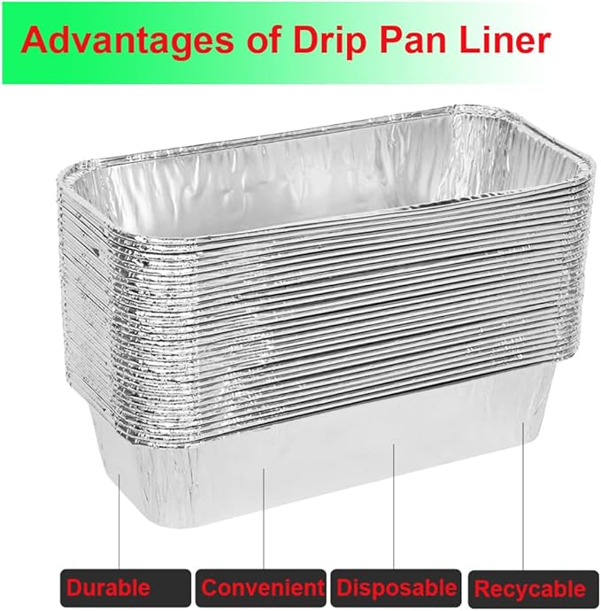 Drip Pans Compatible with Charbroil Grills 9328812P06 Foil Liner 30-Pack l Fits Char Broil Grease Tray G416-0015-W1, Disposable Aluminum Foil 7.6" L x3.4 W x1.7 D