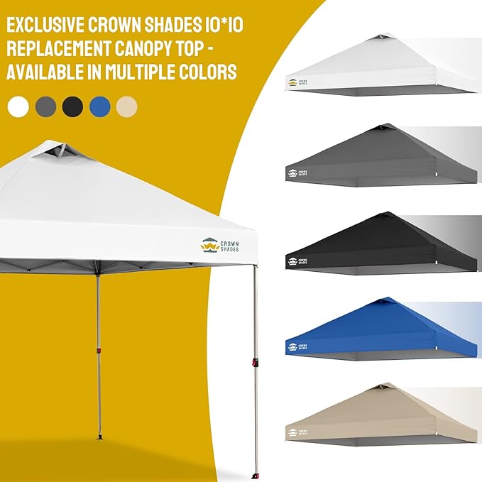 CROWN SHADES 10x10 Canopy Replacement Top - Only Compatible with Crown Shades RM100H Series, Silver Coated with Air Vent, White (Top Only)