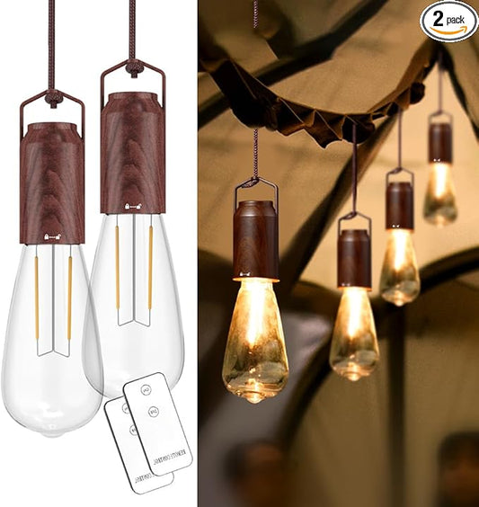 2 Pack Rechargeable Warm Tent Hanging Light Bulb,Portable Outdoor Vintage LED Camping Light,Pendant Hurricane Emergency Lighting Lantern for Hiking Backpacking Fishing Outage Power Failure