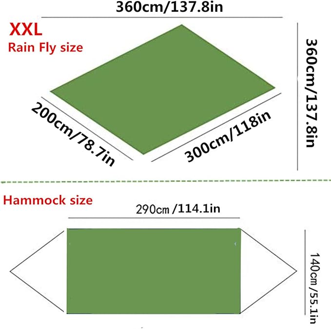 Camping Hammock with Rain Fly Tarp Mosquito Net Heavy Duty Tree Straps Portable Double Parachute Hammocks Tent Waterproof Rainfly Set Black