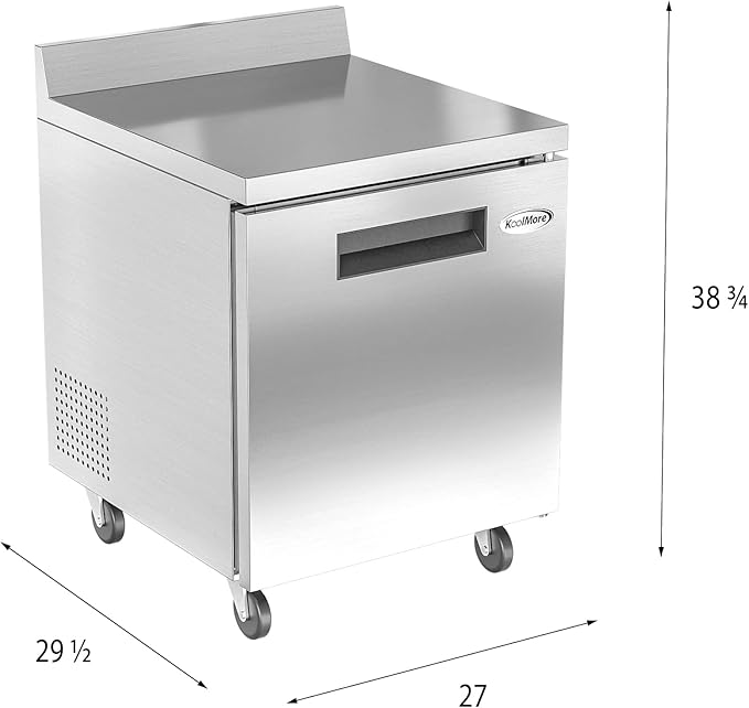 KoolMore FWT-1D-6C 27" Stainless Steel Worktop Commercial 3 1/2” Backsplash-6.3 cu.ft, Freezer Single Door
