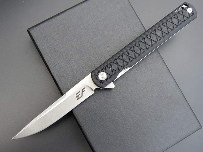 Eafengrow EF16 Folding Knife Flipper Ball Bearing Point D2 Blade G10 Handle with Pocket Clip Everday Carry Pocket Knife Liner Lock Camping Tactical Outdoor Multitool (Black)