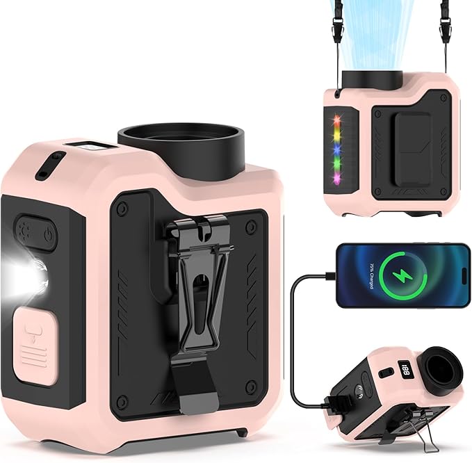 7-in-1 Multi-Use Portable Fan Hands Free Flashlight Etc,Christmas Gifts for Men Women,Turbo Powerful Cooling Personal Fan,10000mAh,24H Lasting,LED Display,Outdoor Travel Camping Fitness Gift (Pink)