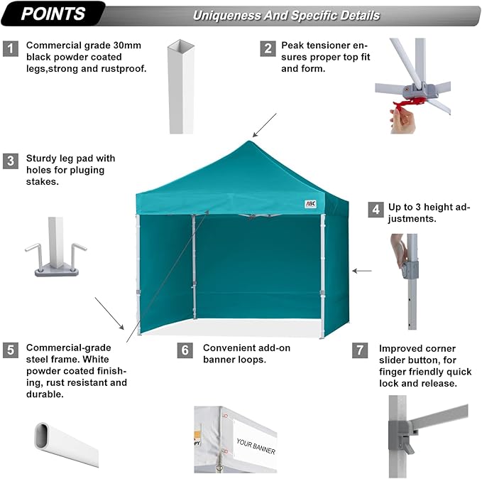 ABCCANOPY Easy Pop Up Canopy Tent with Sidewalls 10x10 Commercial -Series, Turquoise