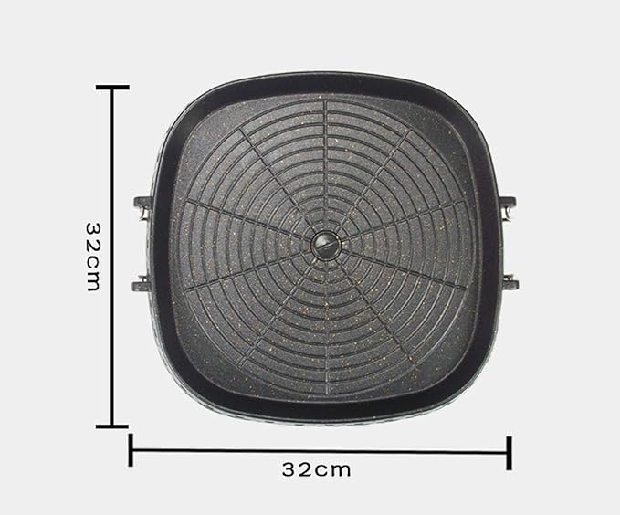 Korean Style Square Grill Pan with Maifan Coated Surface,Non-stick Smokeless Barbecue Stovetop Plate for Indoor Outdoor BBQ 32x32cm/12.5x12.5in