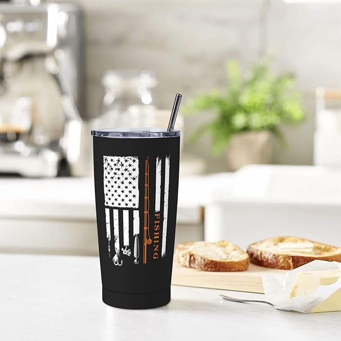 Fishing Gifts for Men, Fishing Tumbler 20oz, Fisherman Gifts Stainless Steel Coffee Travel Mug, Gift for Men Who Love Fish Coffee Cup, Bass Fly Fishings Gift for Husband/Dad/Boyfriend/Grandpa