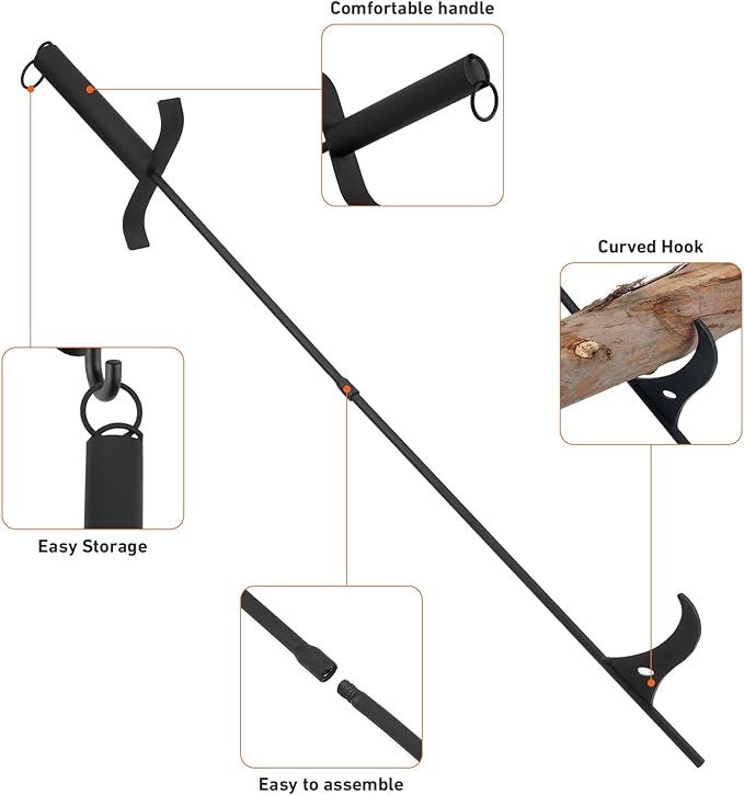 Heavy Duty Fireplace Fire Pit Campfire Bonfire Fire Tong and 32 inch Long Fire Poker Set with Traveling bag, firewood Grabber Tool for Wood-Burning for Solo Firepit Indoor and Outdoor use