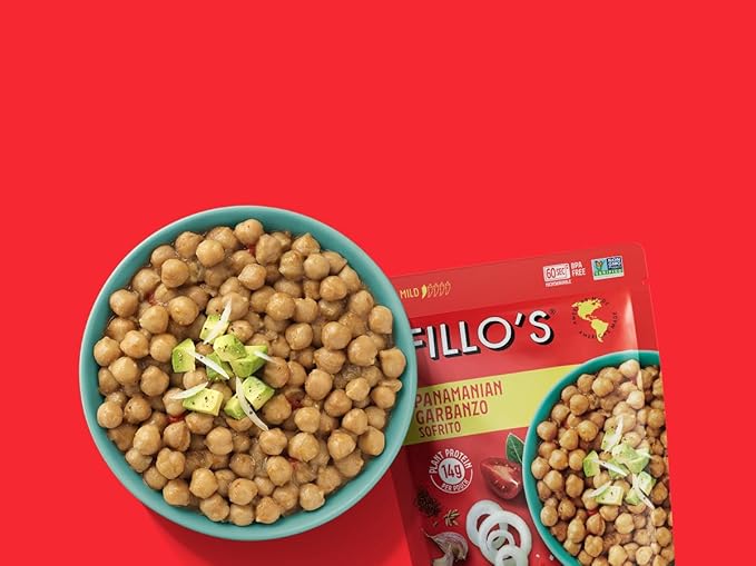 Fillo's Panamanian Garbanzo Beans, Ready to Eat Beans, 10 oz Pk of 6, Gluten-Free, Preservative-Free, Microwavable Meals, Non-GMO, Vegan, Plant Protein