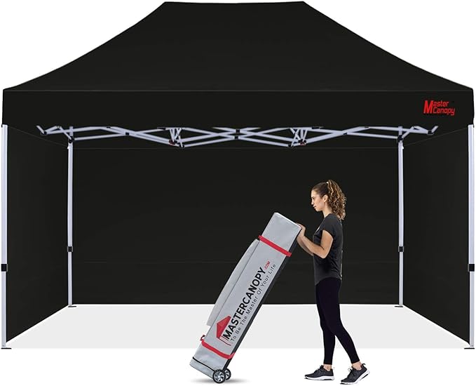 MASTERCANOPY Heavy Duty Pop-up Canopy Tent with Sidewalls (10x15,Black)