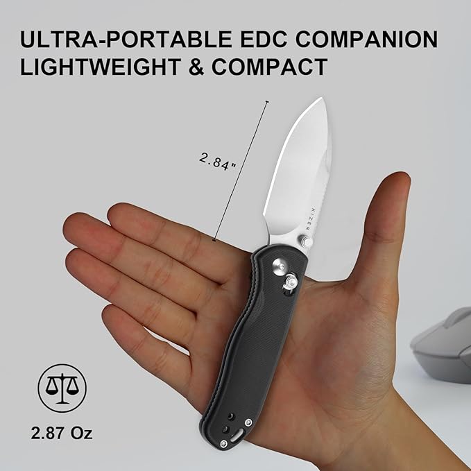 Kizer Drop Bear 2 Pocket Knife, 2.84" AEB-L Drop Point Blade Folding Knife with Black G10 Handle, Clutch Lock EDC Knives with Jimping on Spine for Men Women V3619.2KD1