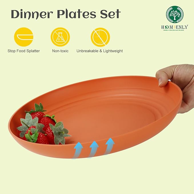 Homienly Deep Dinner Plates Set of 8 Alternative for Plastic Plates Microwave and Dishwasher Safe Wheat Straw Plates for Kitchen Unbreakable Salad Plate with 4 Colors (Colorful, 11 inch)